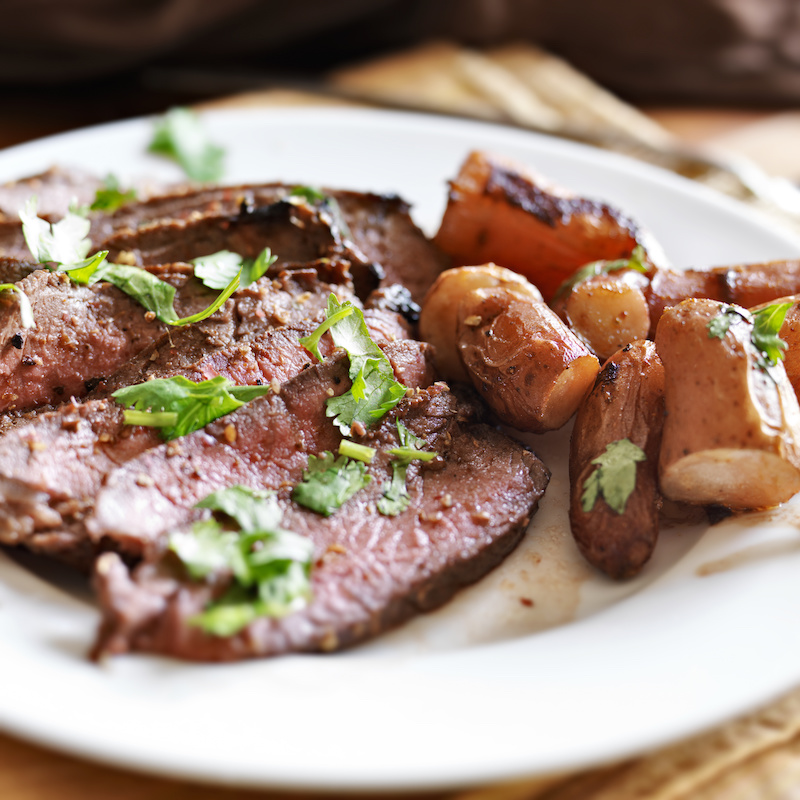 London broil beef roast with french fingerling potatoes